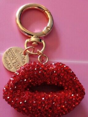 Aurora Borealis Crystal Lip Purse Charm Key Fob Gold Tone